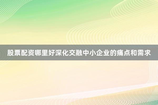 股票配资哪里好深化交融中小企业的痛点和需求