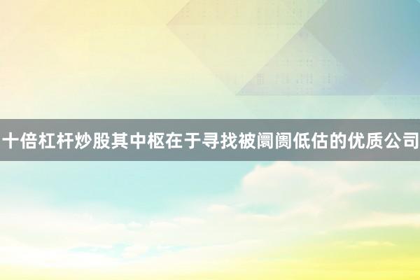十倍杠杆炒股其中枢在于寻找被阛阓低估的优质公司