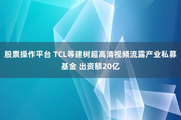 股票操作平台 TCL等建树超高清视频流露产业私募基金 出资额20亿
