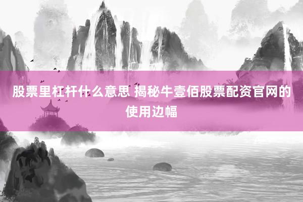 股票里杠杆什么意思 揭秘牛壹佰股票配资官网的使用边幅