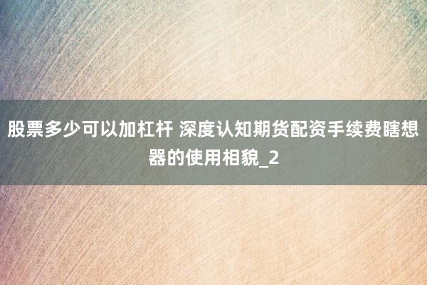 股票多少可以加杠杆 深度认知期货配资手续费瞎想器的使用相貌_2